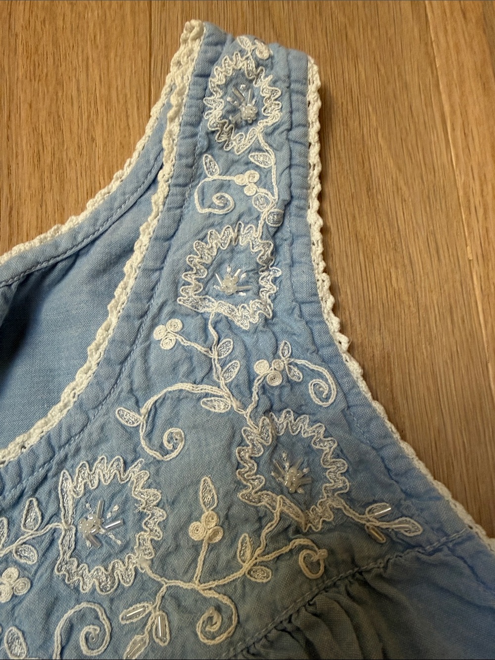 Cottagecore Dainty Feminine 100% Cotton Nights Embroidered Sleeveless Nightgown - Picture 4 of 6
